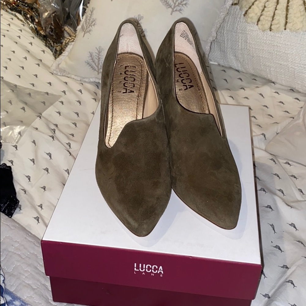 LUCCA LANE suede heels